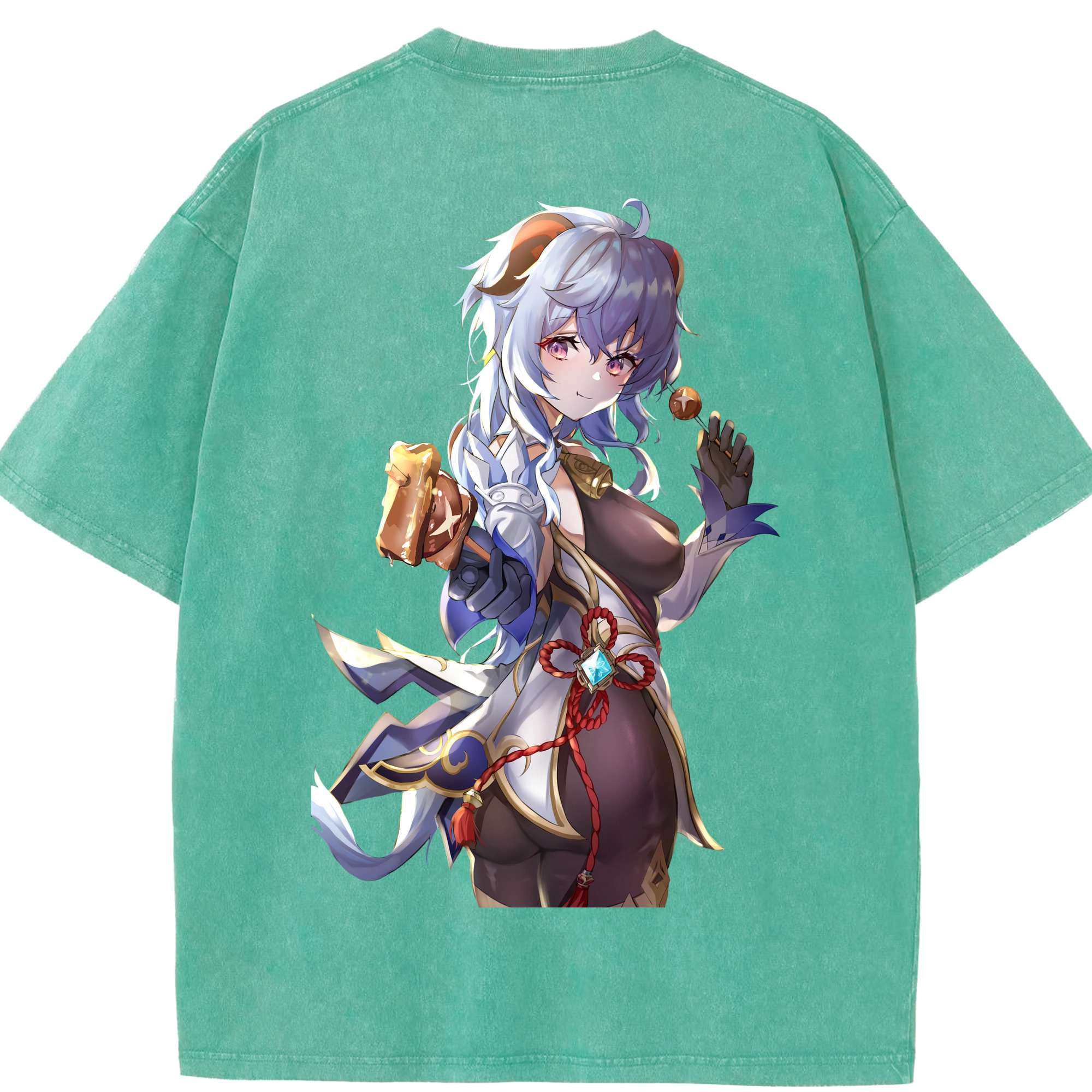 げんし神 甘雨 かんう genshin Ganyu 綿100% ヴィンテージ風 半袖Tシャツ（背面プリント）